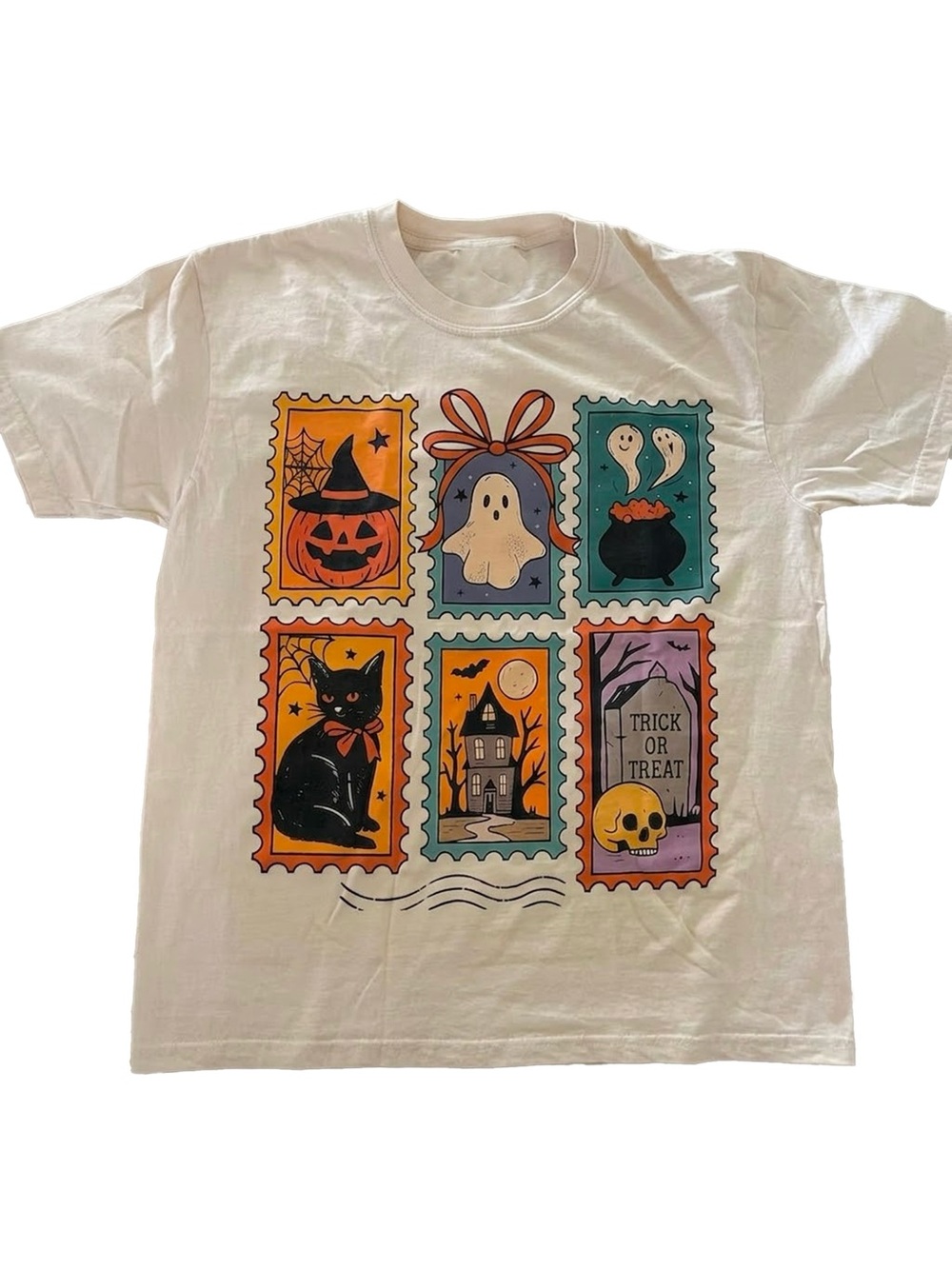 Halloween Postage Stamp Graphic White T-Shirt